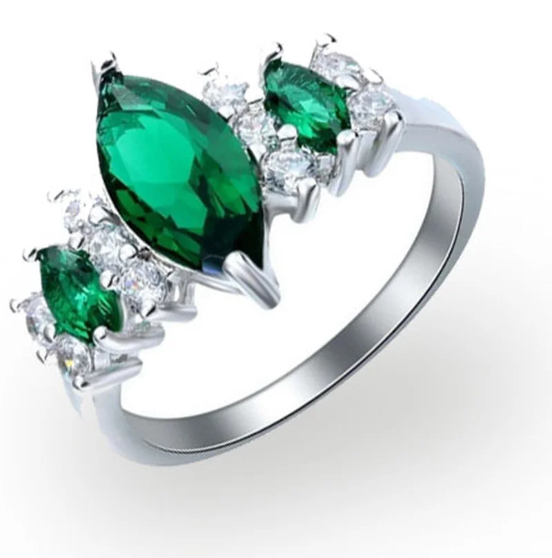 

Hot Sale Fashion Jewelry Green Oval Irregular Geometric Crystal Zirconia Female Alloy Ring For Women Party Jewelry Accessories