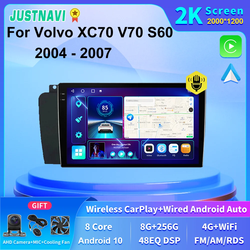 

JUSTNAVI 2K экран 4G LTE автомобильный радиоприемник GPS навигация для Volvo XC70 V70 S60 2004 2005 2006 2007 Carplay Android Авто SWC DSP RDS