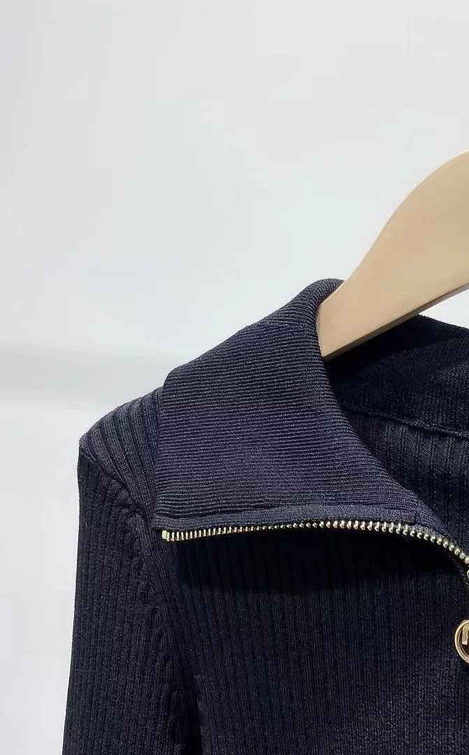 

Women Half Zipper Slim Sweater Long Sleeve Turn Down Collar Female Knit Pullover Jumper Autumn Winter 2021