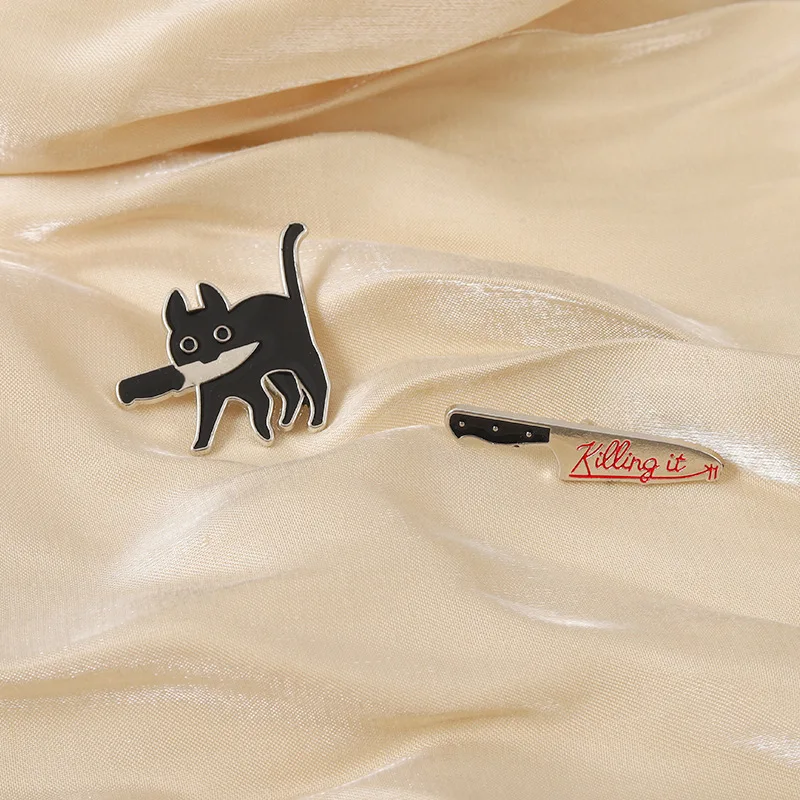 Новые эмалевые булавки в виде кота-убийцы забавные животные котенок нож значок