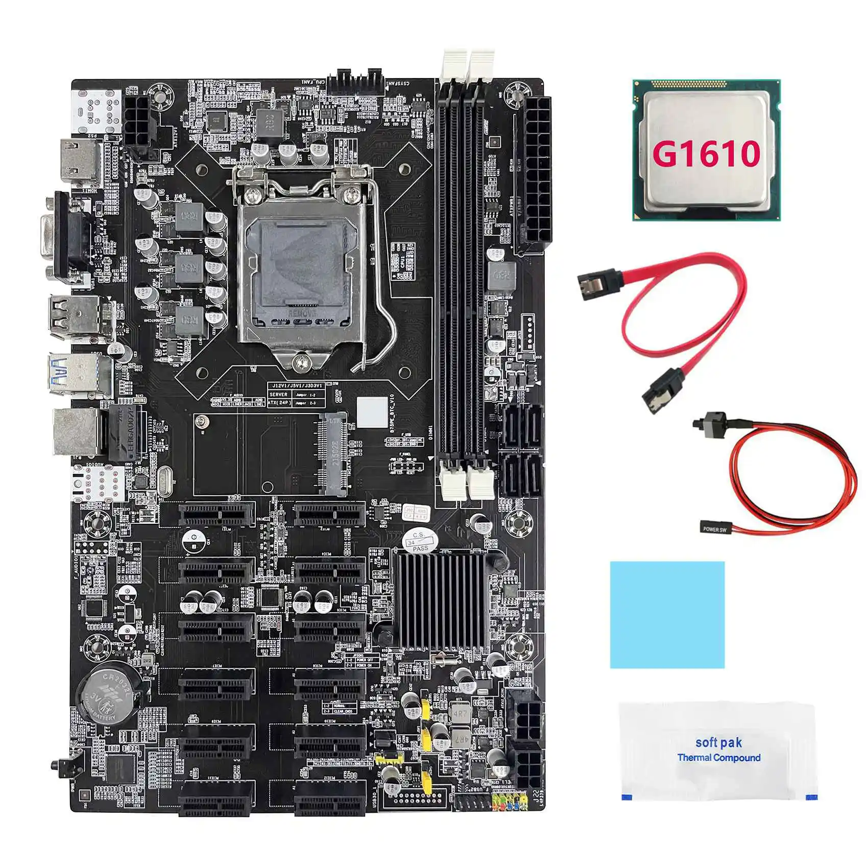 

Материнская плата B75 12 PCIE BTC для майнинга + процессор G1610 + кабель SATA + кабель переключателя + термопаста + термопрокладка ETH материнская плата д...