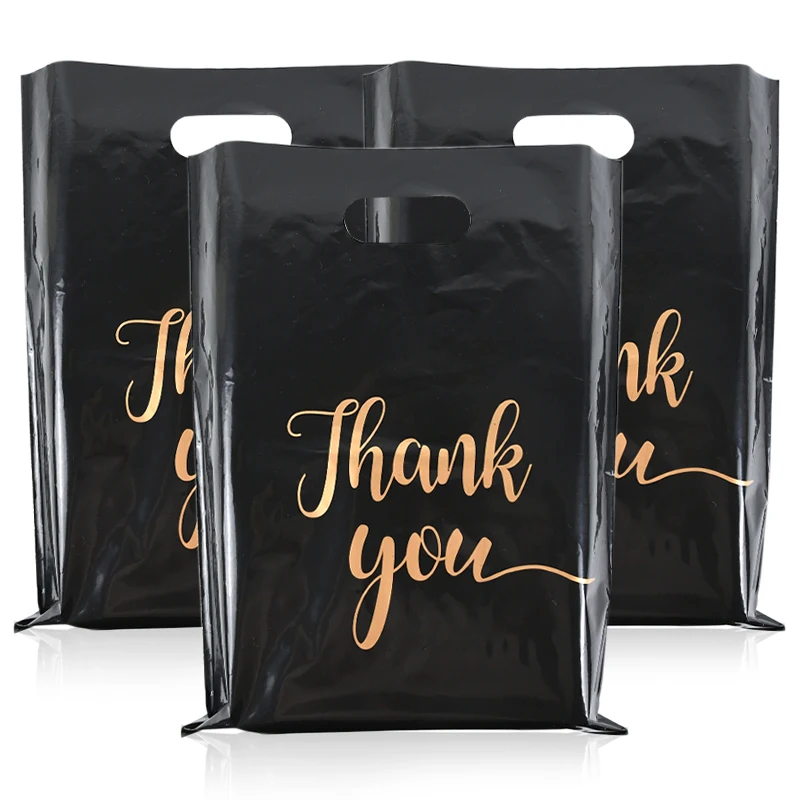 

10Pcs Black Thank You Gift Bags Portable Plastic Packing Bag For Birthday Wedding Party Small Enterprise Bag Supplie