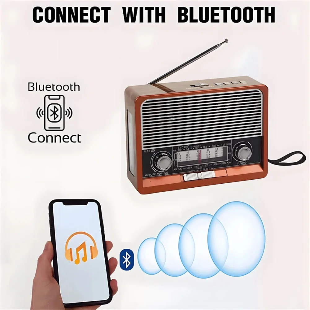 Ретро-радио на солнечной батарее/USB аккумуляторные винтажные часы с фонариком V 4.2