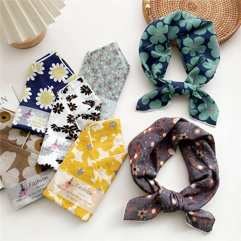 Повязка на голову с цветком хлопковый льняной квадратный шарф галстук для волос