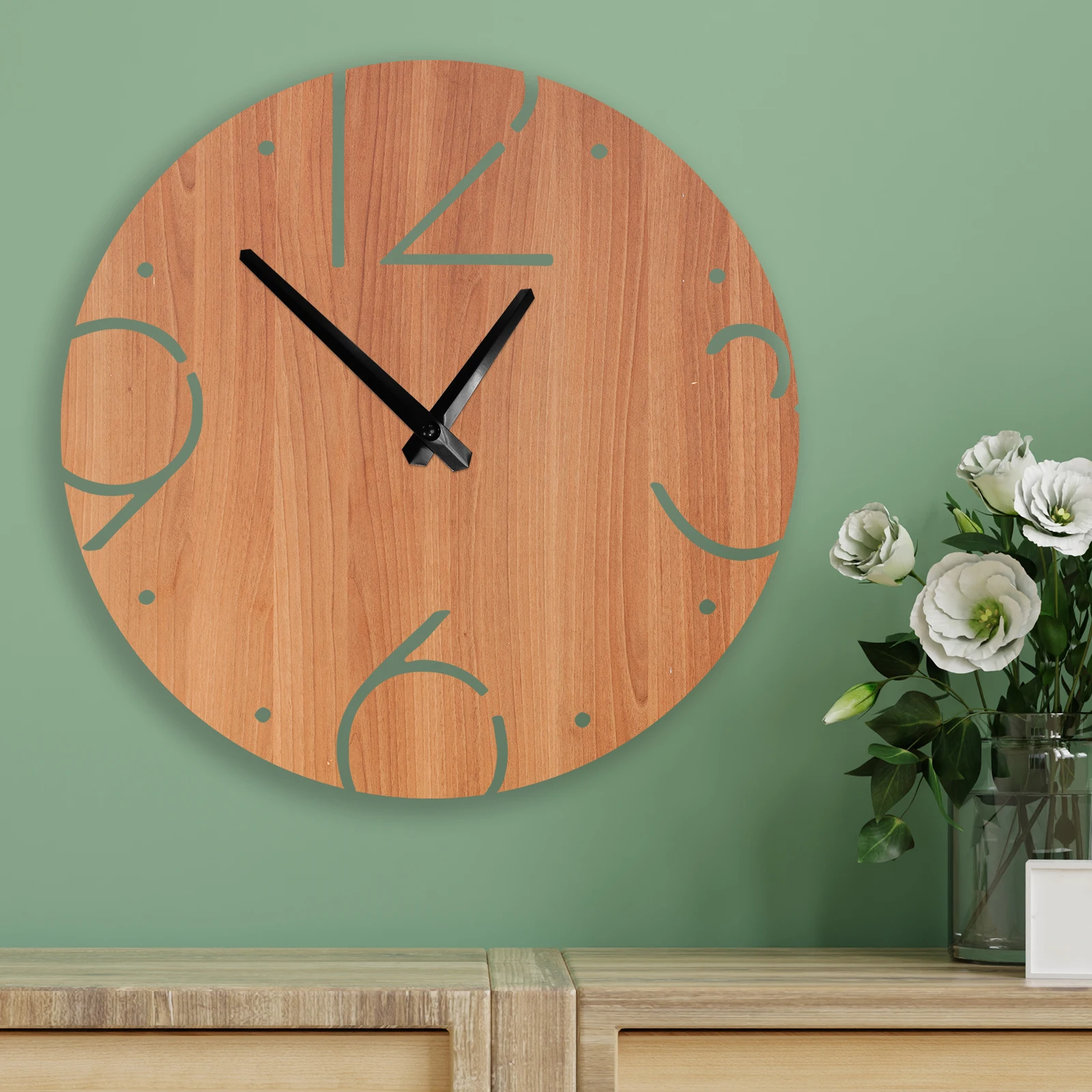 

3D Wooden Wall Clock Modern Design Nordic Brief Living Room Decoration Kitchen Clock Art Hollow Wall Watch Home Decor 12 Inch