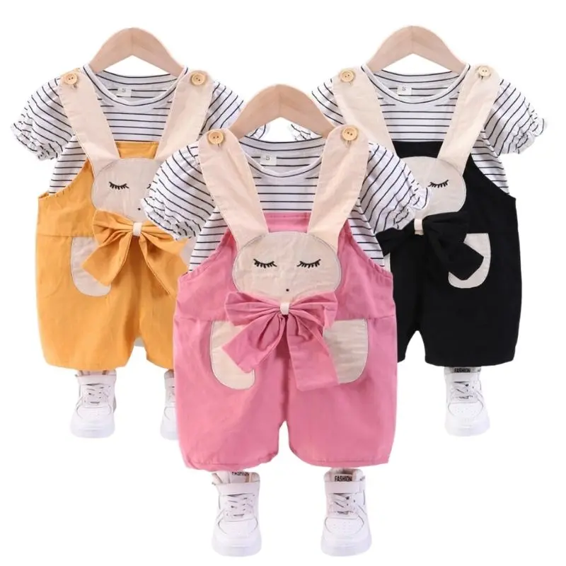 

2022 Summer Baby Girls Clothes T-shirt+Overalls 2pcs Set Outfit Kids Casual Sport Suit Toddler Infant Boys Clothing