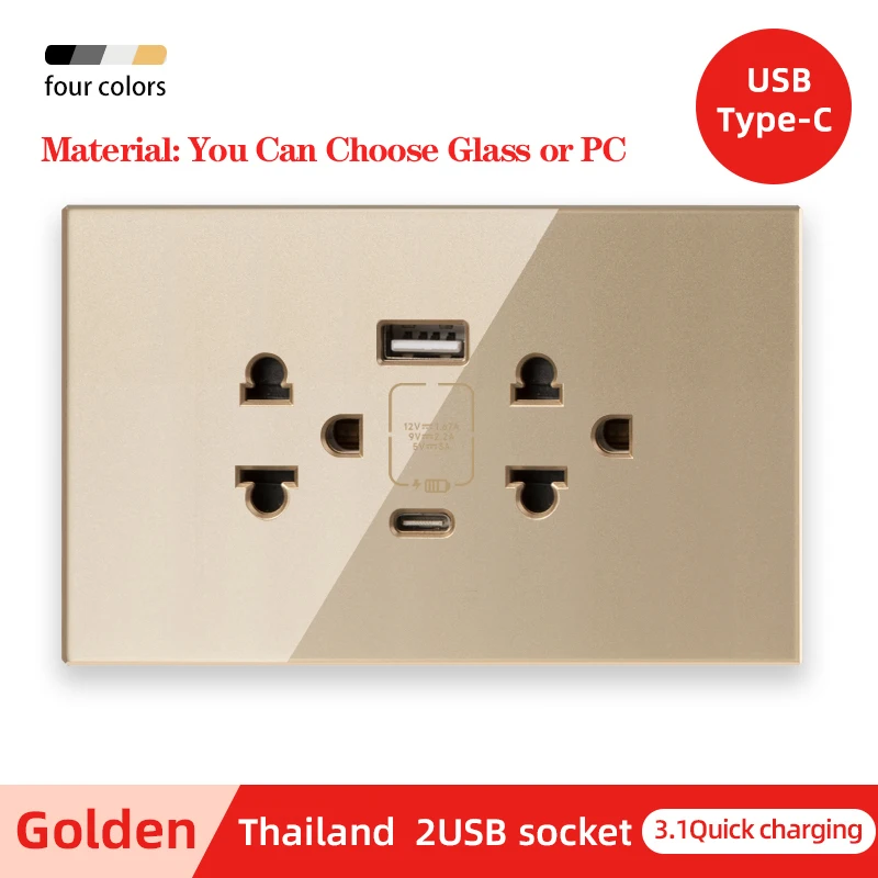 Herepow Type-c 3.1A Настенная розетка для быстрой зарядки, американский тайский стандарт, двойная USB-патч-плата, адаптер для кухни, ванной комнаты, бытовой техники