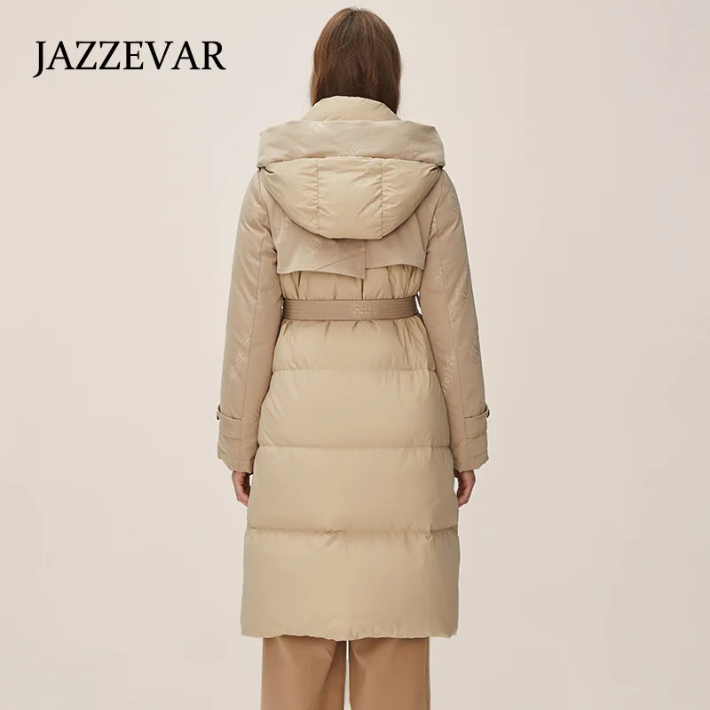 JAZZEVAR  New Down Jacket Women Long Winter 2022 Explosive Waist Slimming Hooded Fashion Thick Coat