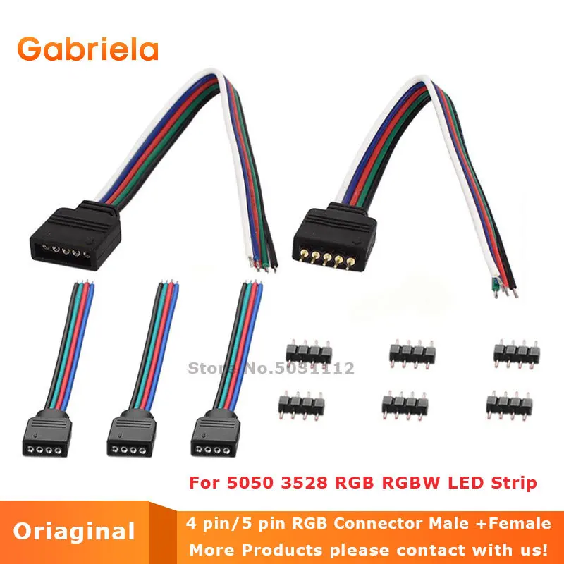 

4-контактный разъем RGB, 5-контактный светодиодный штекер и гнездо для светодиодной ленты, сварочный кабель для светодиодной ленты 5050 3528 RGB RGBW