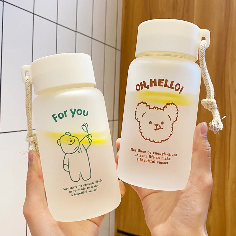 

Bear Tumbler Summer Portable Outdoor Water Bottle Clear Frosted Water Cup Simple Fresh Gift Cup for Male Female Students