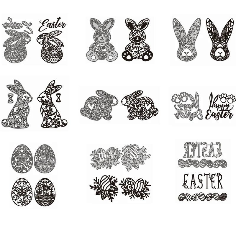 

New Happy Easter Rabbit Egg Word Metal Cutting Dies for Scrapbooking Craft Die Cut Card Diy Making Embossing Stencil Photo 2022
