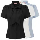 Женская рубашка с коротким рукавом, с бантом, в стиле ретро