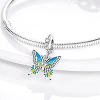 new design 925 sterling silver colorful butterfly pendant enamel charm fit pandora charm bracelets jewelry making kjc178