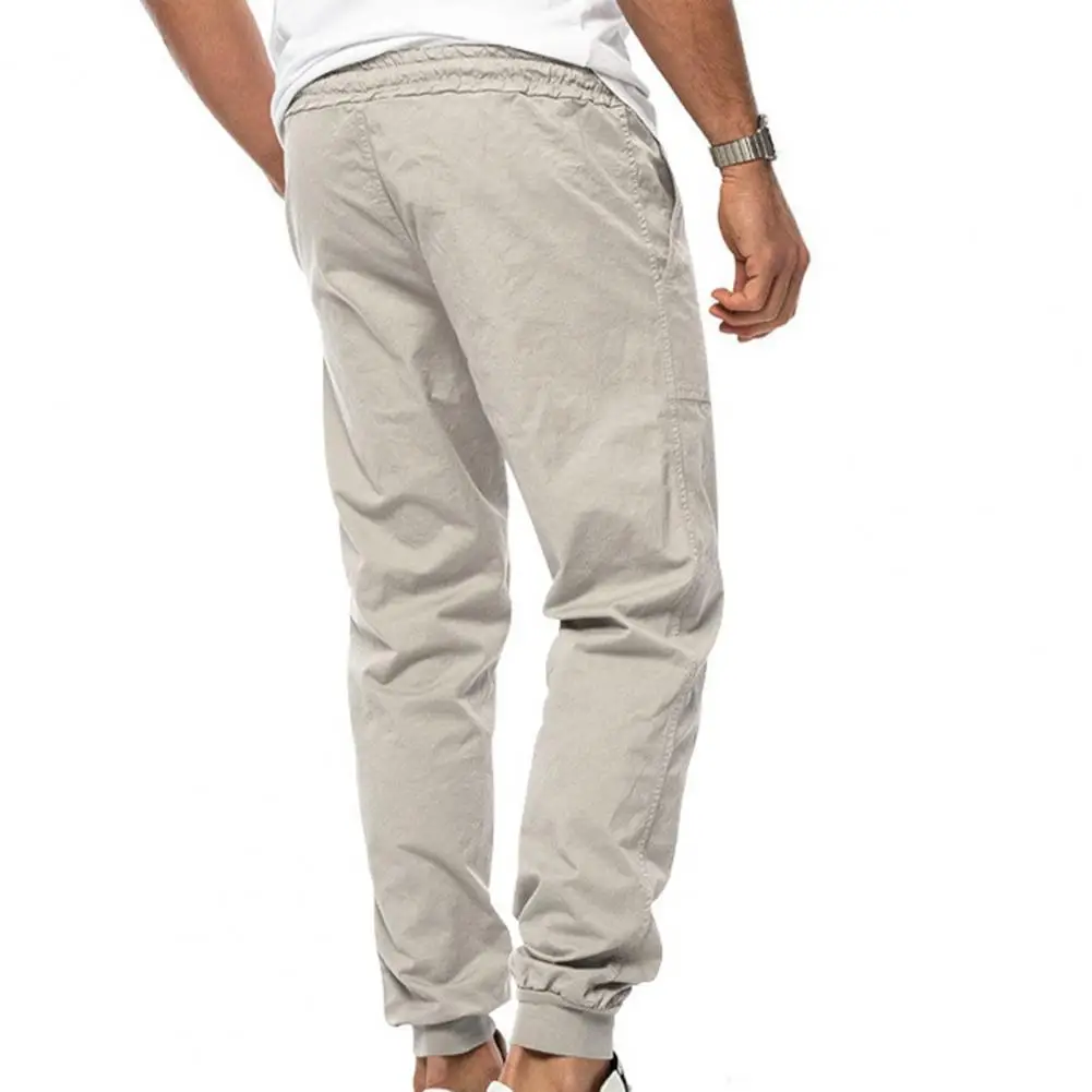 

Solid Color Pants Breathable Trousers for Men Elastic Waist Ankle-banded with Drawstring Pockets for Commuting Outdoor