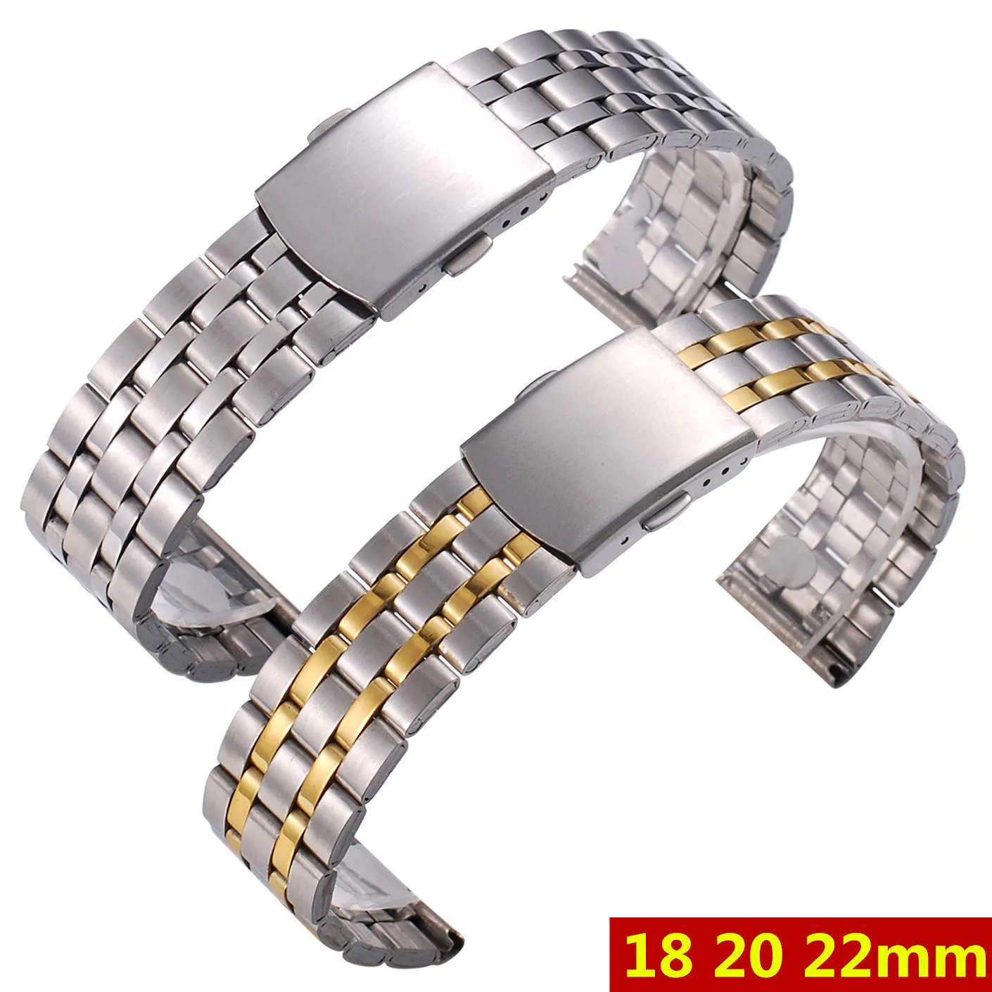 

Silver Gold Men Watch Band Strap Stainless Stell Deployment Clasp Speed Master Wrist Women Band 18mm 20mm 22mm Accessories