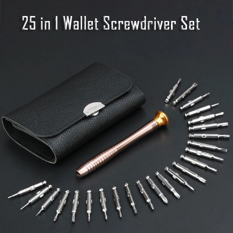 25 in 1 Precision Screwdriver Mini Magnetic Wallet Repair Tools Various Bits Suitable for Mobile Phone Computer Camera Repair