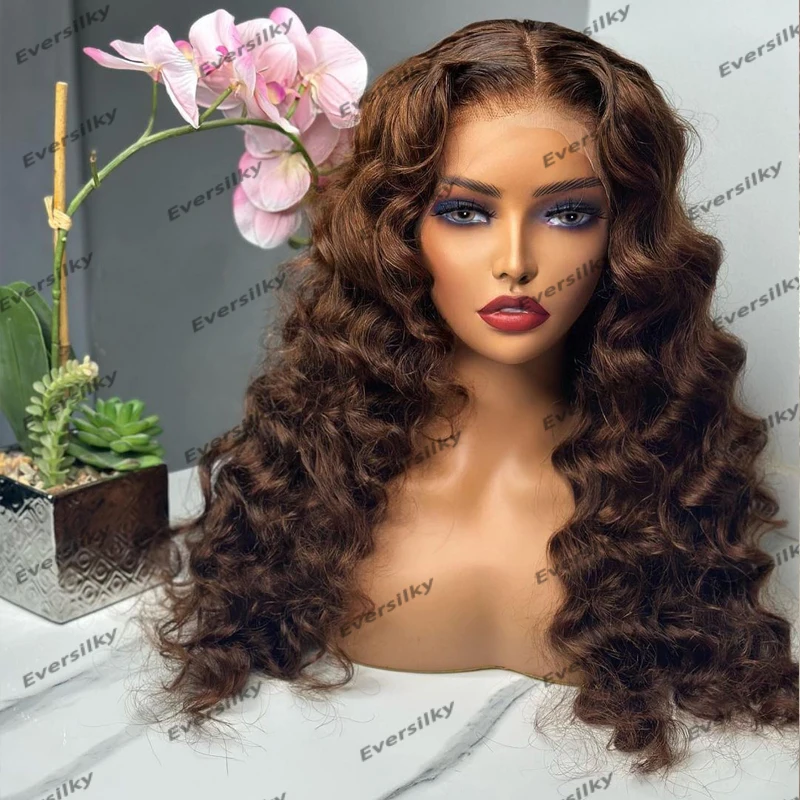 Dark Auburn Brown Loose Deep Wave Pre Plucked 360 Lace Frontal Human Hair Wigs with Baby Hair Glueless 5x5 Lace Closure Wigs