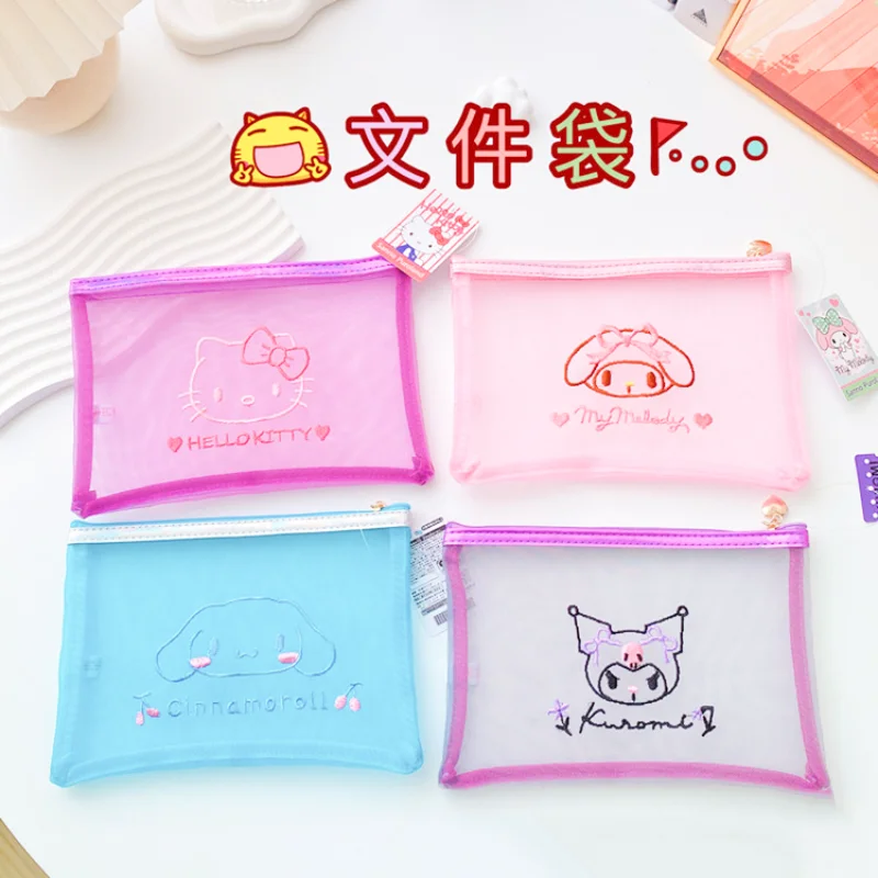 

A5 Sanrio My Melody Cinnamoroll Kuromi Hello Kitty Waterproof Zip Bag Document Pen Filing Pocket Folder Office School Supplies