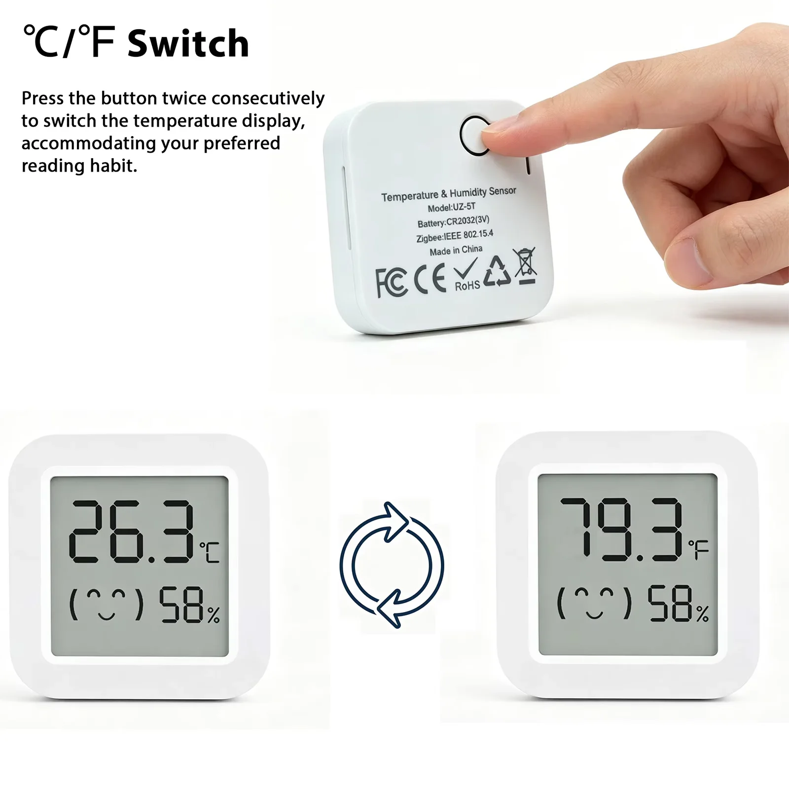 Фото Датчик температуры и влажности Zigbee для умного дома с LCD-экраном, совместим с Tuya, Alexa, Google Home, Smart Life, Tuya Smart, Yandex. №5