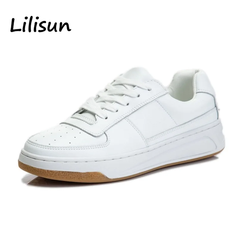 

Genuine Leather Women Sneakers Casual Lace Up Flat White Shoes Chunky Platform Cute Girls Sport Shoes Feetwear Zapatos De Mujer