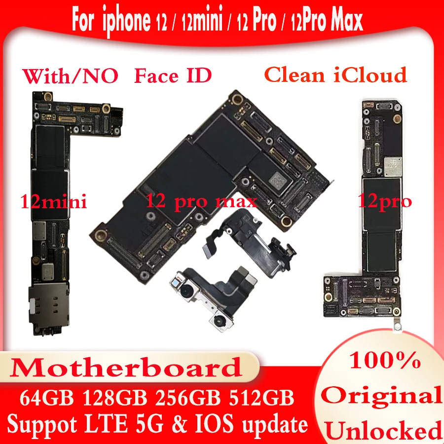 

Clean icloud Mainboard For iPhone 12 Pro Max/12 mini Motherboard Original Unlocked For iPhone 12 Logic board Support IOS update
