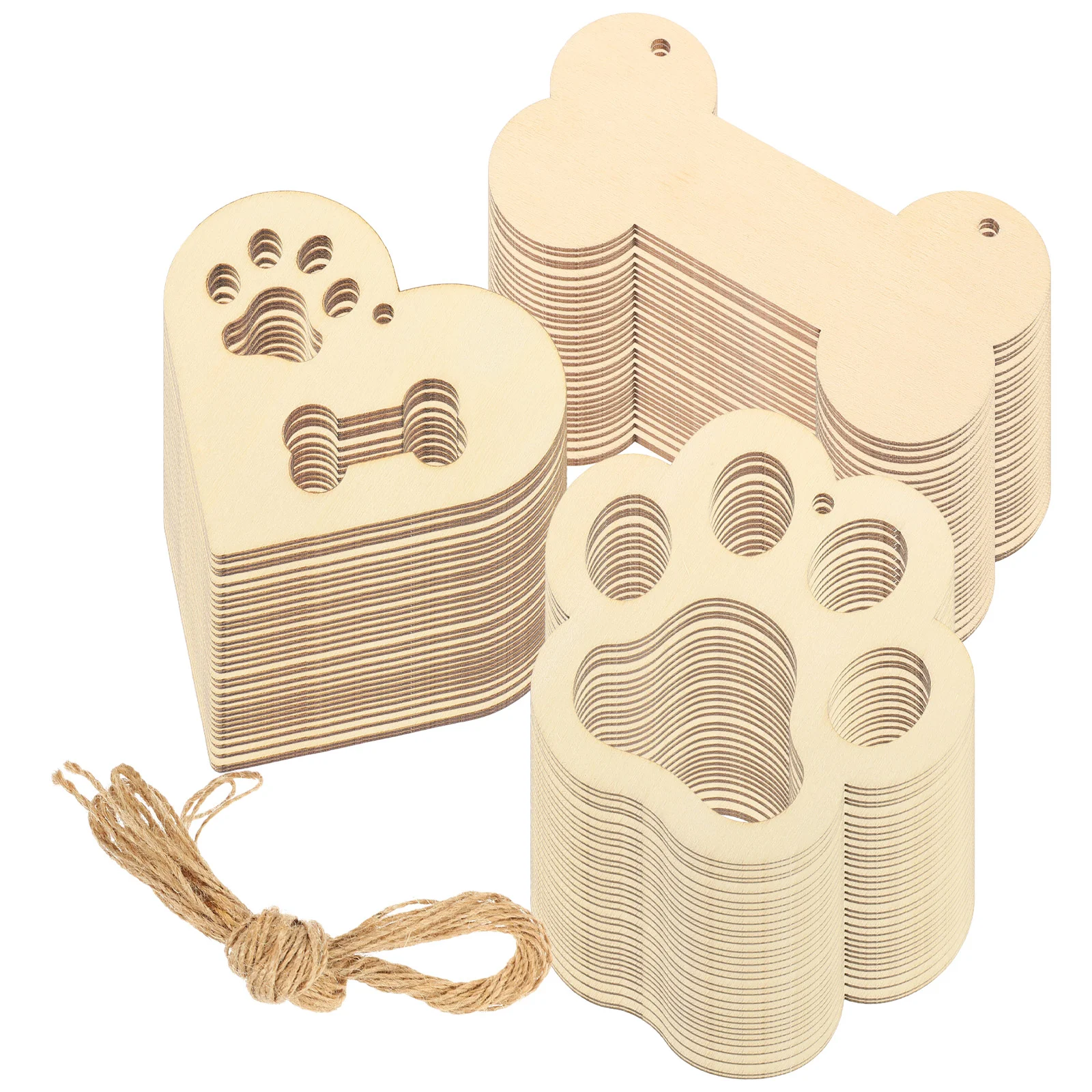 

DIY Creative Wood Chips Kids Labels Wooden Paw Ornaments Big Bones Dog Paw Wooden Ornament Rope Unfinished Wood Slice Child