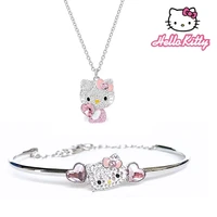 kawaii hello kitty necklace bracelet with swarovski element cute lucky ktcat bracelet gift for women travel portable sanrio gift