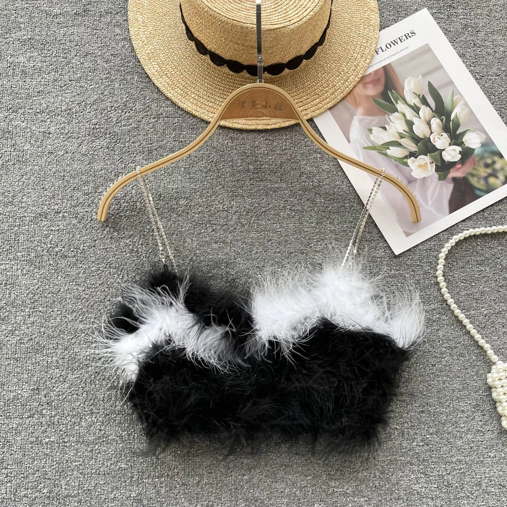 

Women Summer Sexy Splicing Feathers Bra Back Zipper Corset Korean Fashion Chain Straps No Chest Pad Bralette Sleeveless Camis
