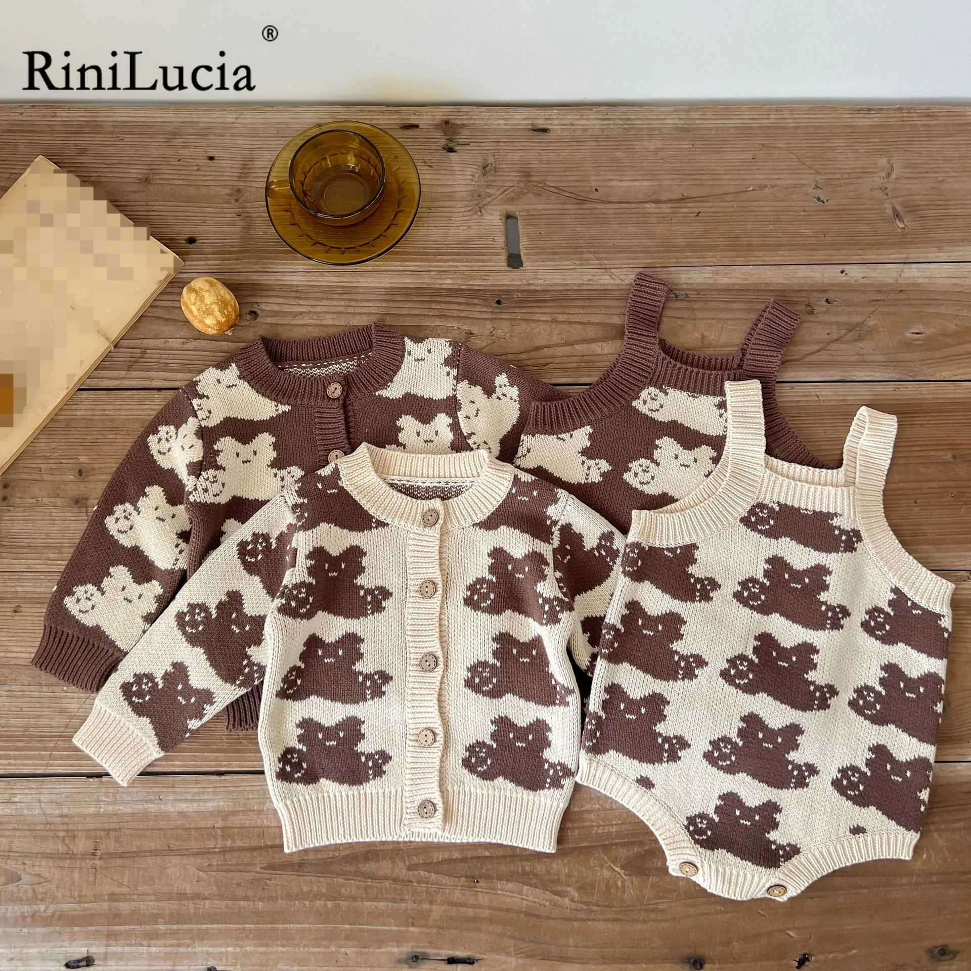 

RiniLucia 2022 Autumn Baby Girls Clothes Set Baby Knitted Cardigan Sweater Romper Set Infant Newborn kids Coat Cartoon Jumpsuit