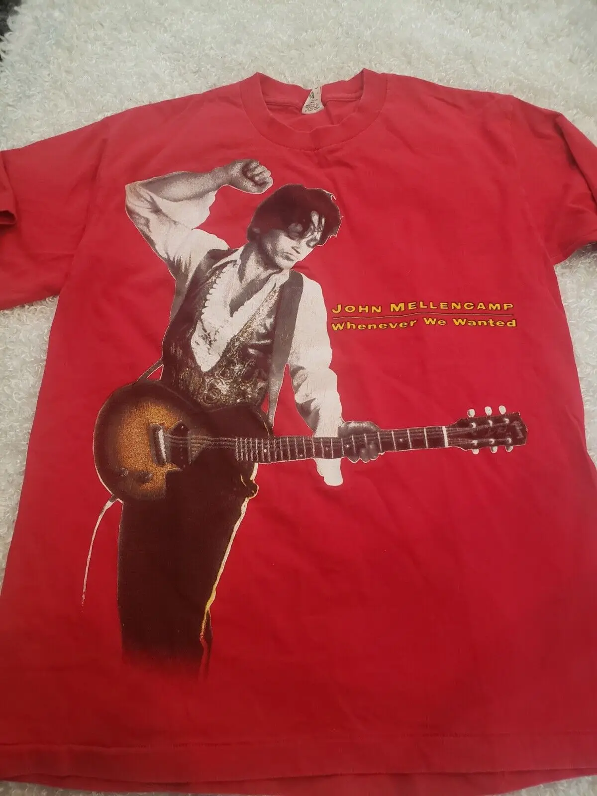 Винтажная Футболка 1992 John Mellencamp, когда мы хотели, размер L, красный, 90