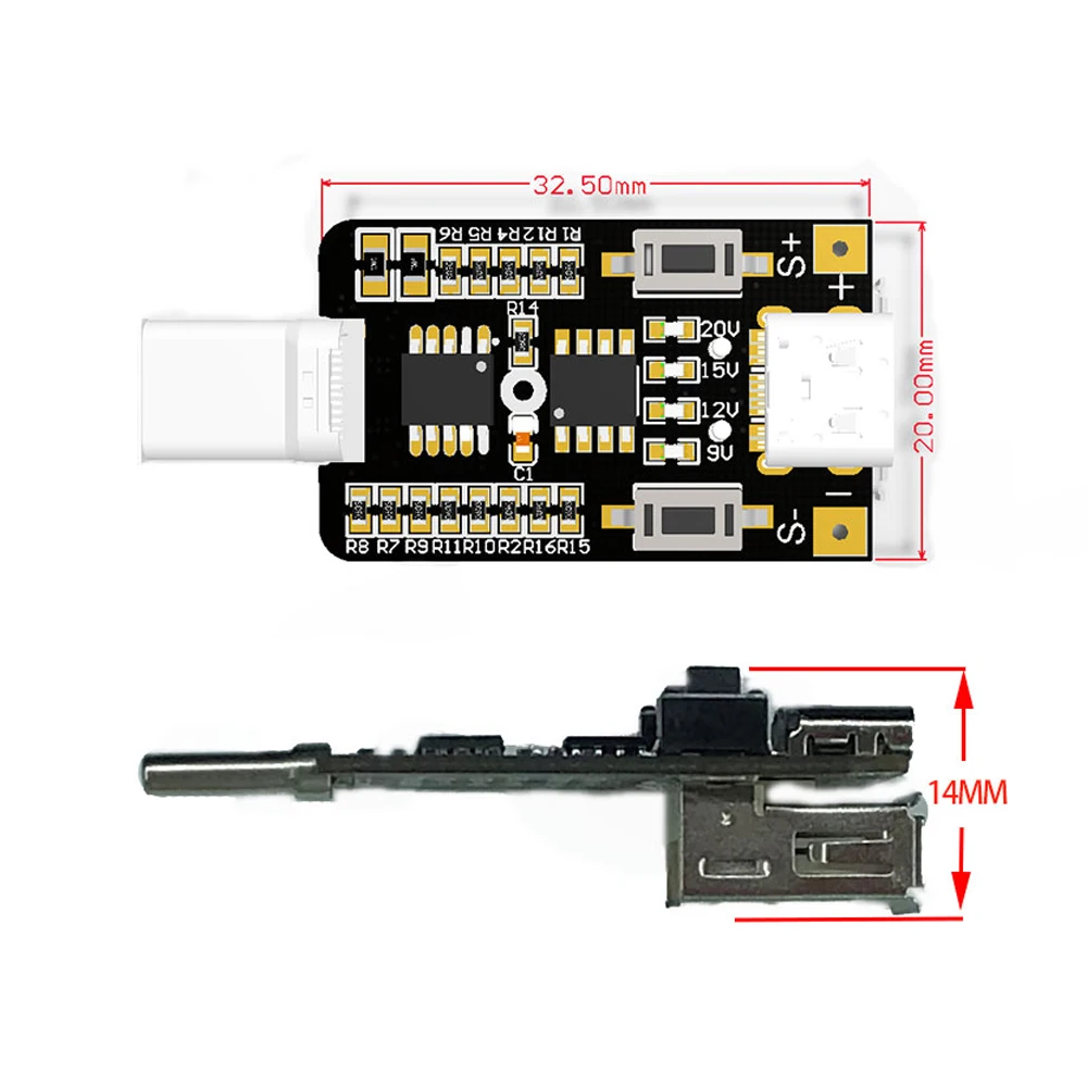 

100W USB Type-C QC Decoy Trigger Board PD 2.0 3.0 Trigger Adapter Support 5V 9V 12V 15V 20V Output Booster Trigger Decoy Module