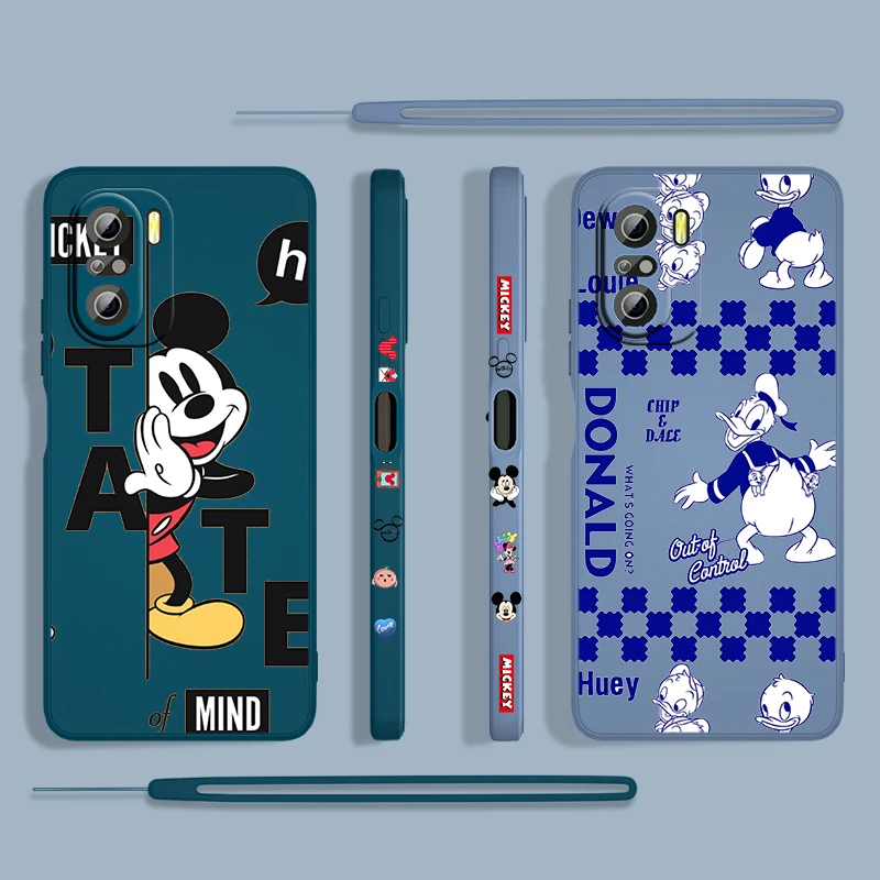 

Disney Boys Cute Mickey Phone Case For Xiaomi Redmi K50 K40 K30 Gaming 10X 9 9A 9T 9AT 8 8A Pro 4G 5G TPU Liquid Left Rope Cover