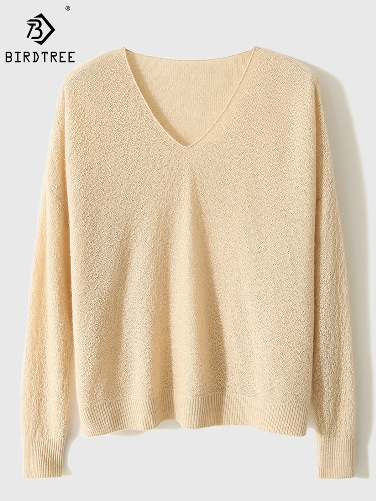 

Пуловер из 100% кашемира с треугольным вырезом, однотонный простые универсальные свитер с зауженным мыском, Осень-зима, T3N130QD