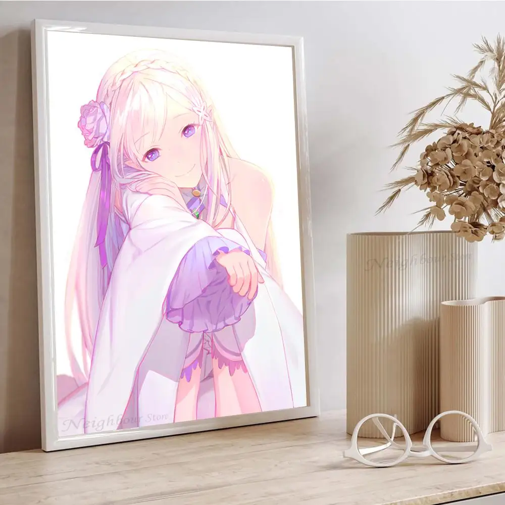 Аниме Re0 Zero-starting Life In Another World Emilia Hd Плакат Настенное Искусство Для Домашней