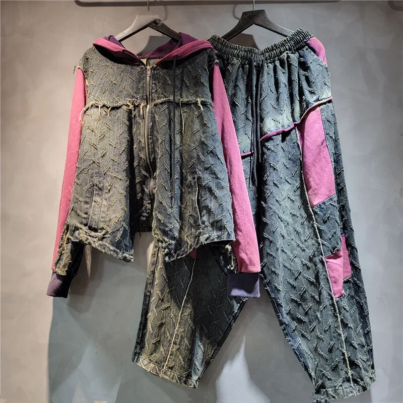 WTHT модные женские костюмы в стиле пэчворк с длинными рукавами и капюшоном