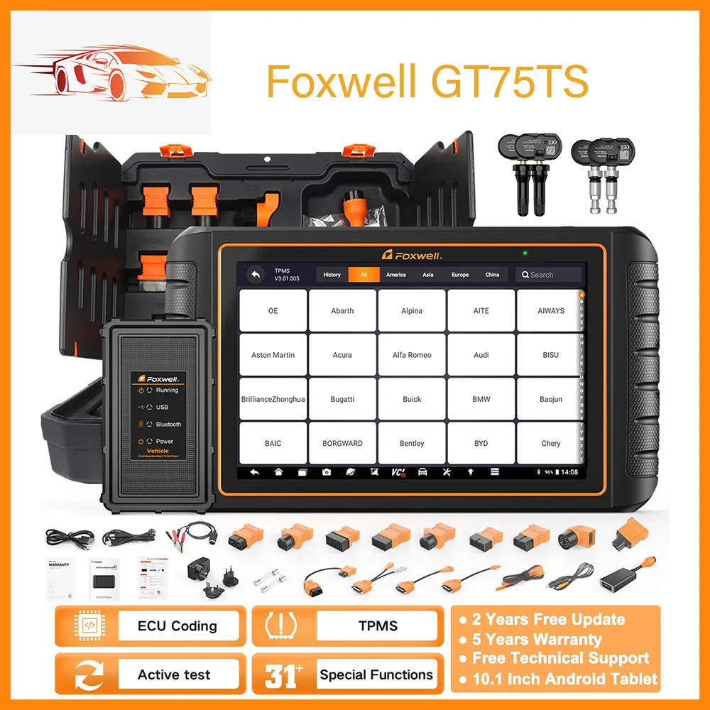 

Автомобильный сканер Foxwell GT75TS OBD2, профессиональное кодирование ЭБУ, TPMS, двунаправленное средство диагностики автомобиля OE-level OBDII