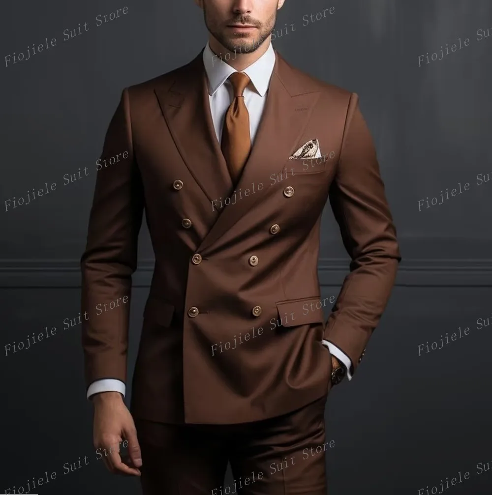 Новинка Коричневый мужской деловой костюм смокинг для жениха свадьбы вечеринки