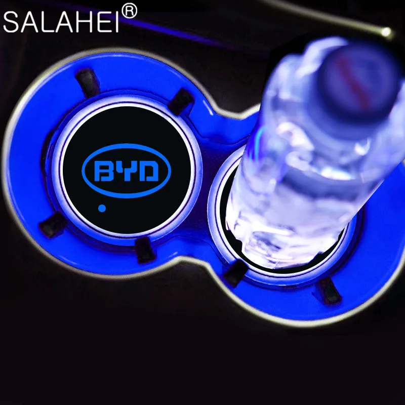 

2pcs LED Car Water Cup Holder Lights Mat Pad Coaster For BYD MAX Song Yuan Qin Tang Surui F3 F0 F6 G6 S6 S7 G3 E5 L3 S8 M6 F3R