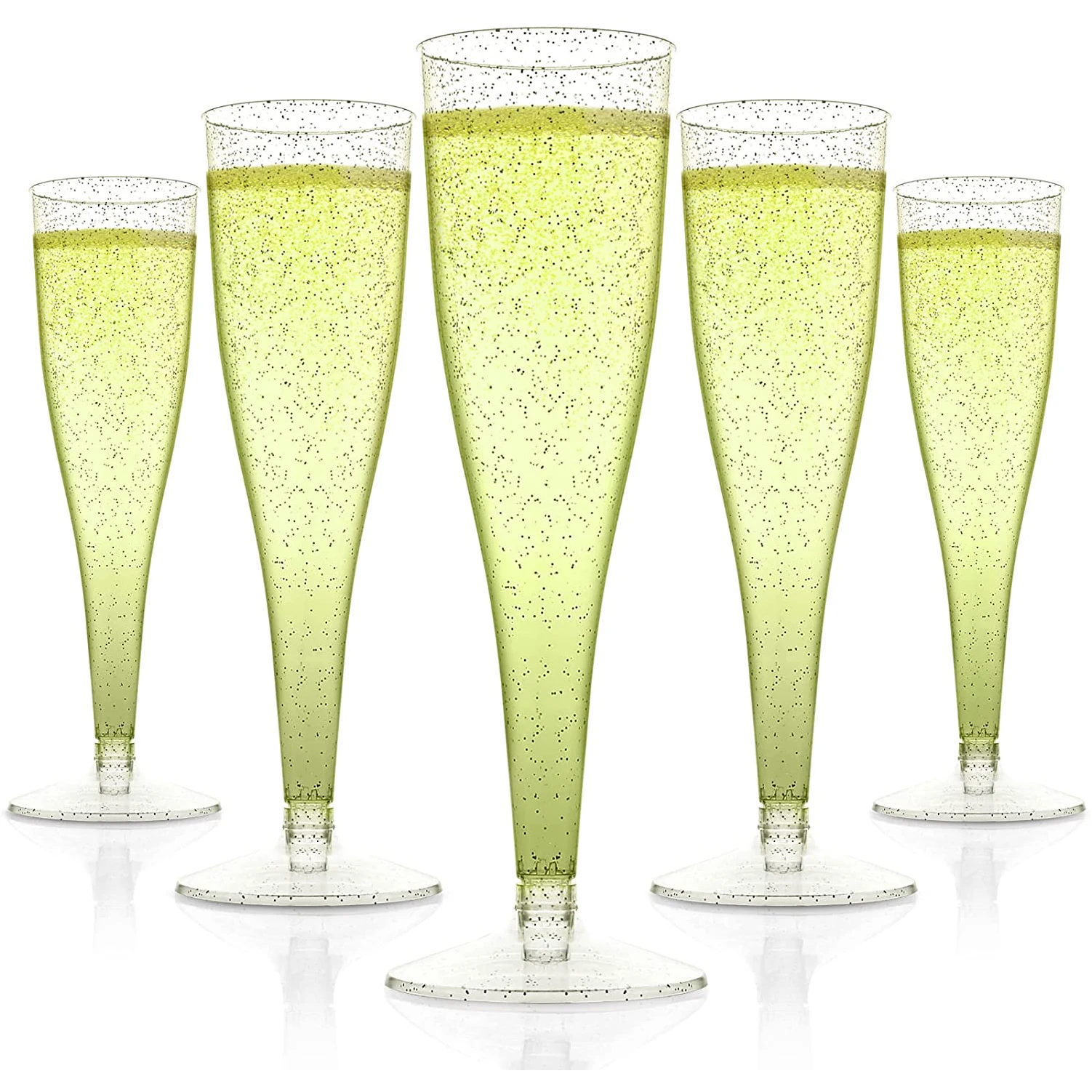 

54 Plastic Champagne Flutes-6.5 Oz Gold Glitter Plastic Toasting Glasses Disposable Wedding Party Cocktail Cups Gold Plastic Cup