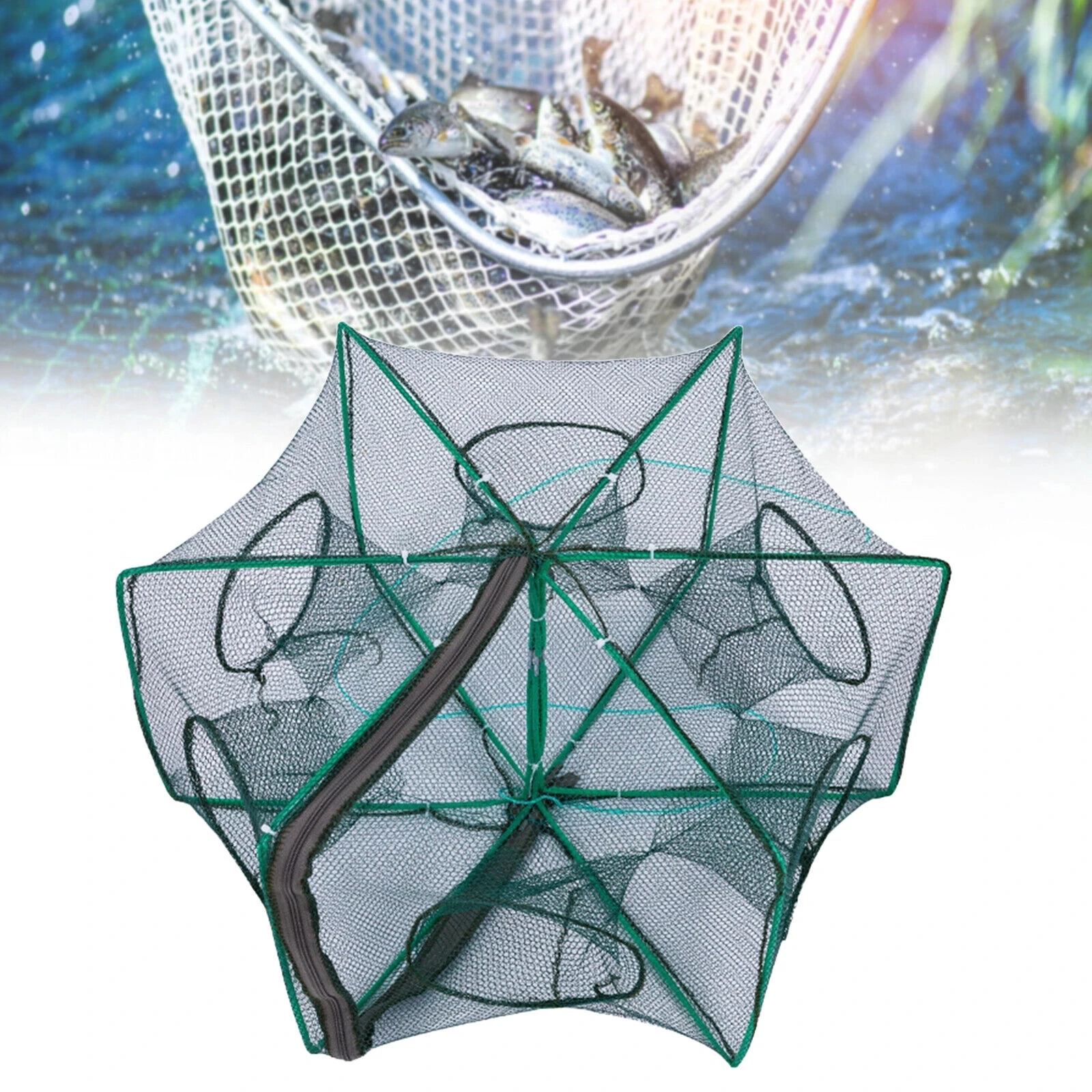 

6 Hole Folding Portable Hexagonal Net Fishing Net Casting Crayfish Catcher Fish Trap Shrimp Catcher Tank Cage Net