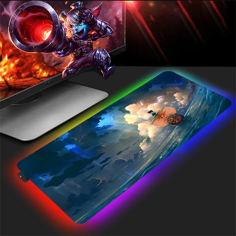 One Piece Mousepad Rgb Mouse Pad Xl Mausepad Gamer Desk Accessories Led Gaming Computer Mat Backlit Game Mats Anime Carpet Diy