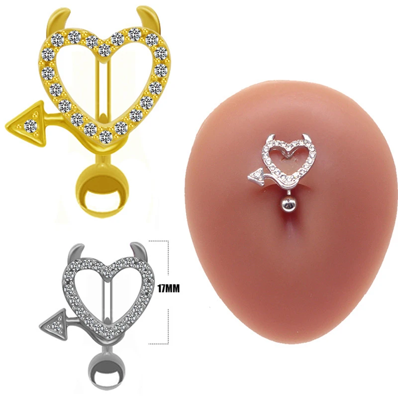 

Devil's heart shape Reversed Bar Belly Button Rings Heart-shaped Navel Ring Surgical Steel Belly Piercing Jewelry