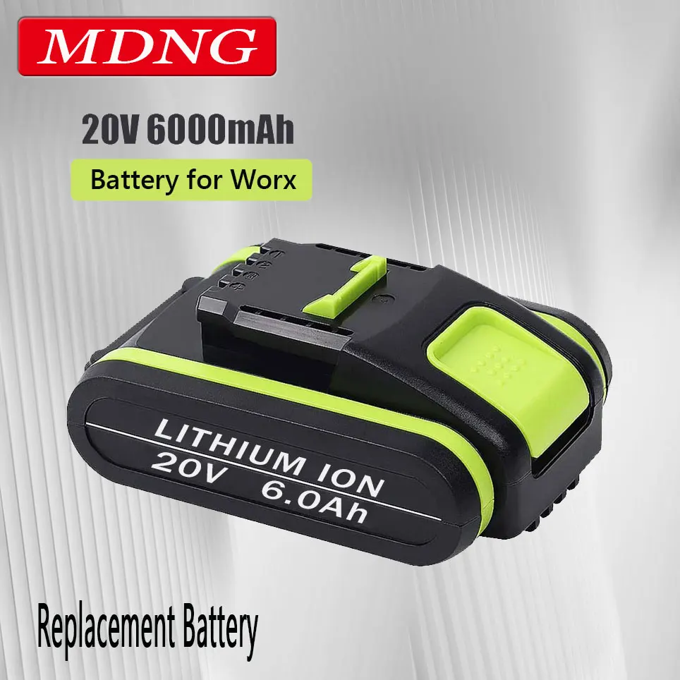 

2023 NEW Power Tools Rechargeable Replacement Battery 20V 6000mAh Lithium for Worx WA3551 WA3553 WX390 WX176 WX178 WX386 WX678