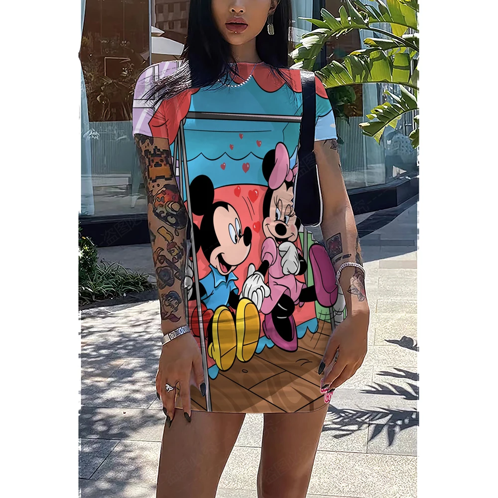 

Disney Minnie Mouse Design Cartoon Sexy Tight Hip Dress Pure Desire Ladies Dress Hand-painted Street Casual Dress Summer 2022