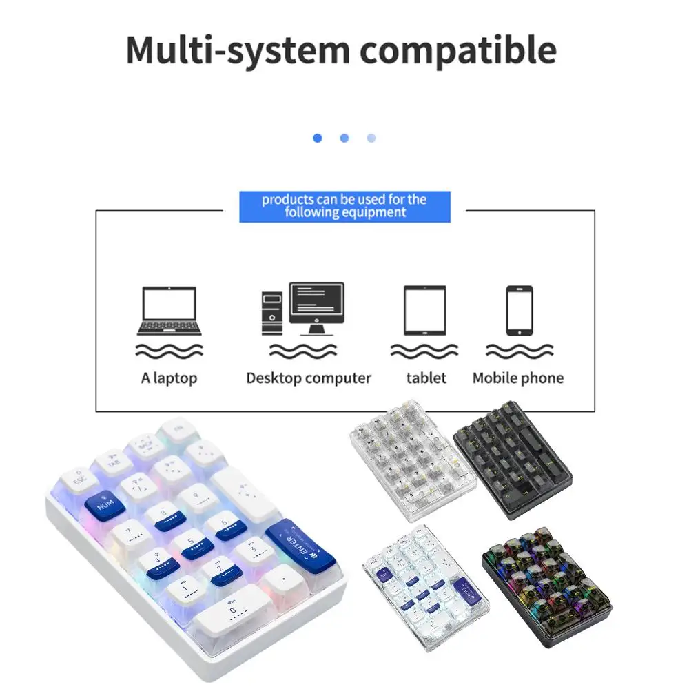 

K21 Bluetooth Number Pad Mechanical Numeric Keypad Accounting Backlight 21 Numpad Key Transparent Gaming Keyboard O7T8