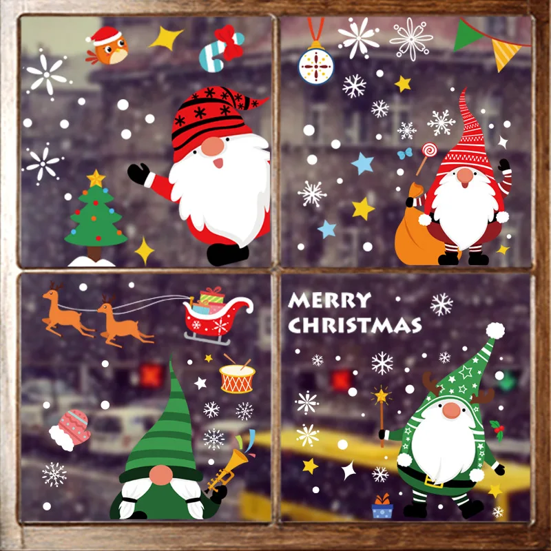 

Christmas Wall Stickers Electrostatic Window Glass Sticker Santa Claus Elk Gift Merry Christmas Decor For Home Xmas Ornaments
