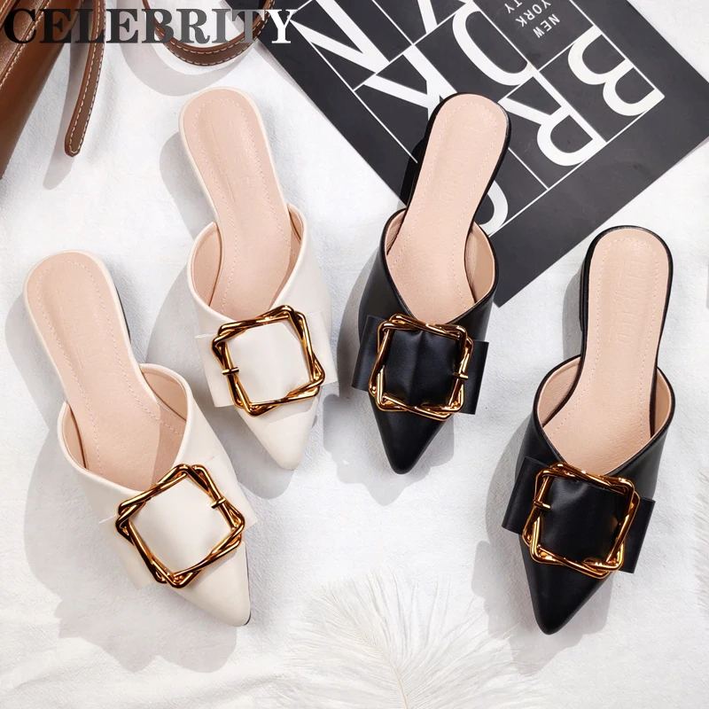 

2022 summer new fashion outdoor slippers female Korean edition pointed leather flat girl Mueller shoes history free delivery