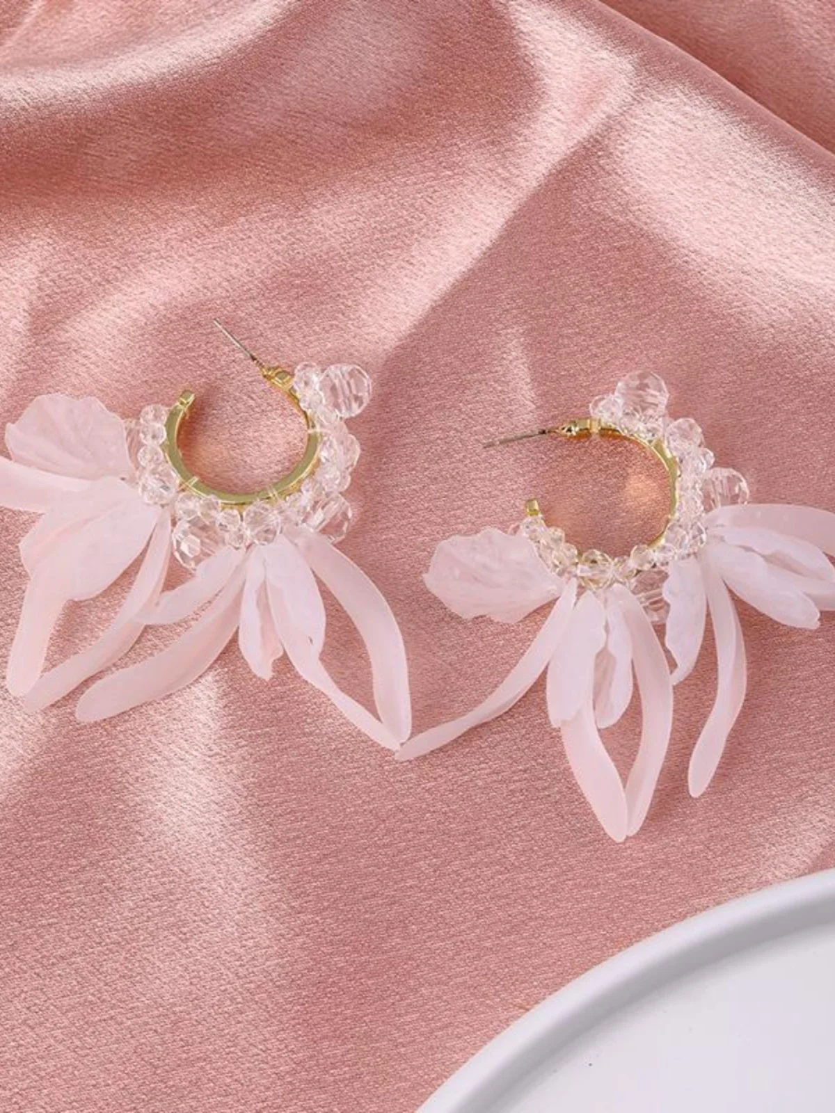 Immortal Cold Crystal Petal Tassel C- Shaped Earrings Light Luxury High-Grade Sense Design Temperament 925 Silver Needl...