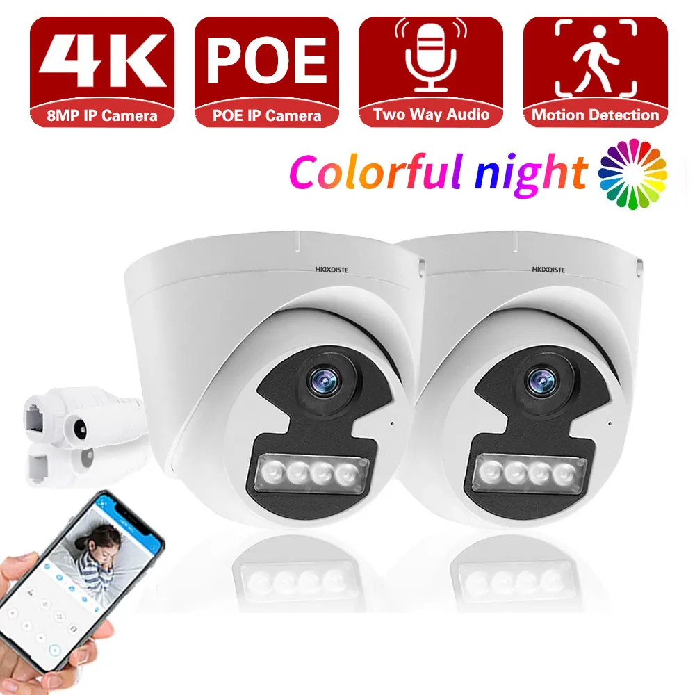 Full Color Night Vision IP Camera 3.6mm Doubl Light Lens POE SONY Sensor 4K Security CCTV H.265 Two-Way Audio Video Surveillance