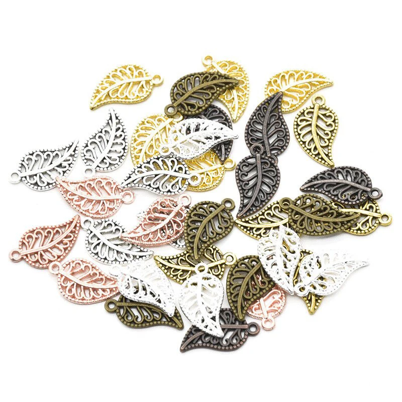 

100Pcs 10x18mm Filigree Hollow Leaf Metal Pendants DIY Women Earrings Keychains Making Jewelry Finding Accessories Handicrafts